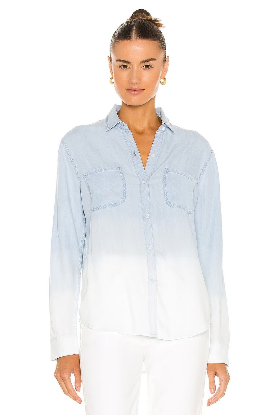 Rails Carter Shirt Blue Light Vintage Dip Dye Chambray Blouse Women's M